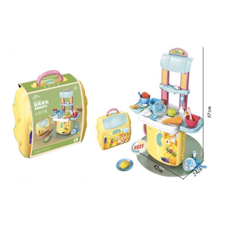 Đồ chơi nhà bếp dạng cặp balo có thể lắp thành một quầy bếp thu nhỏ cao 57 cm cho các đầu bếp tí hon