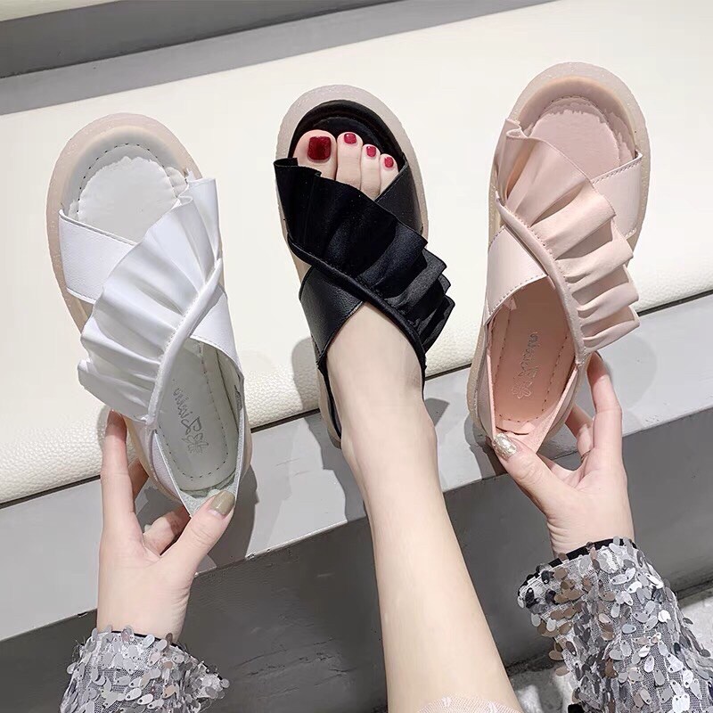 Sandal bánh bèo quai đan chéo, đế trong suốt siêu mềm