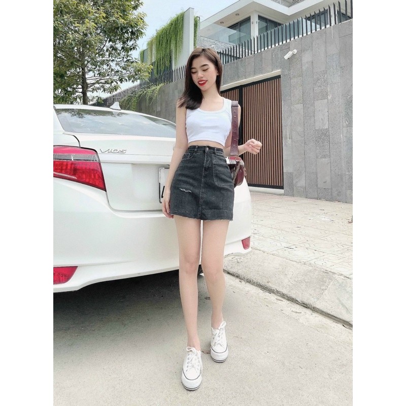 Váy Jean cute lưng cao cực xinh chuẩn phom yêu thương mix đồ cute | BigBuy360 - bigbuy360.vn