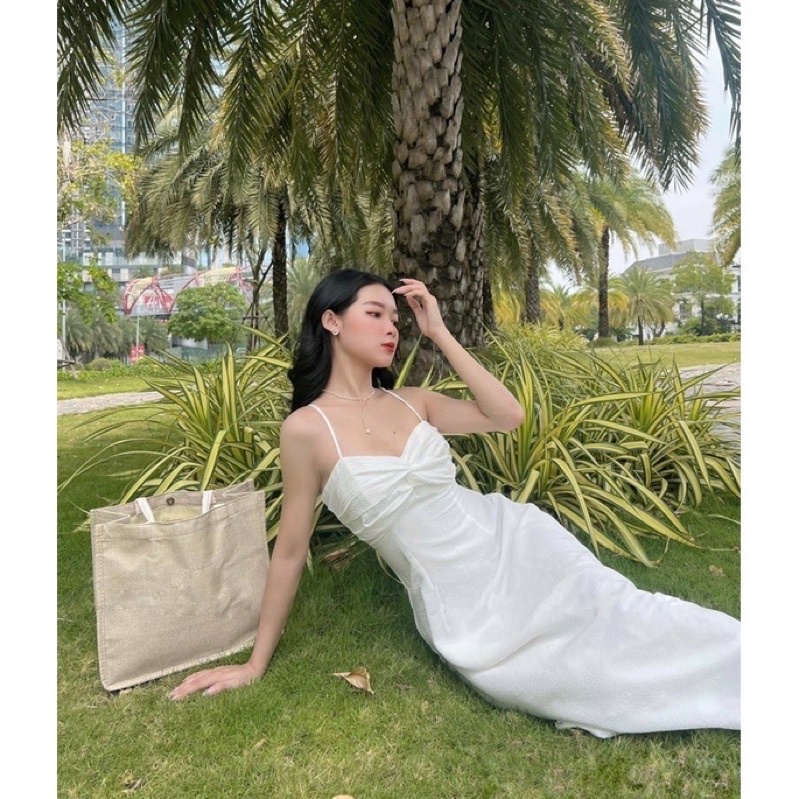 Đầm maxi 2 dây nhiều màu xoắn ngực đi biển, du lịch mùa hè Sun Fashion