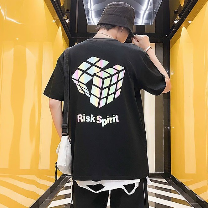 &lt;FREE SHIP&gt; Áo thun nam nữ unisex tay lỡ in phản quang chất thun co giãn 4 chiều (psrubik)
