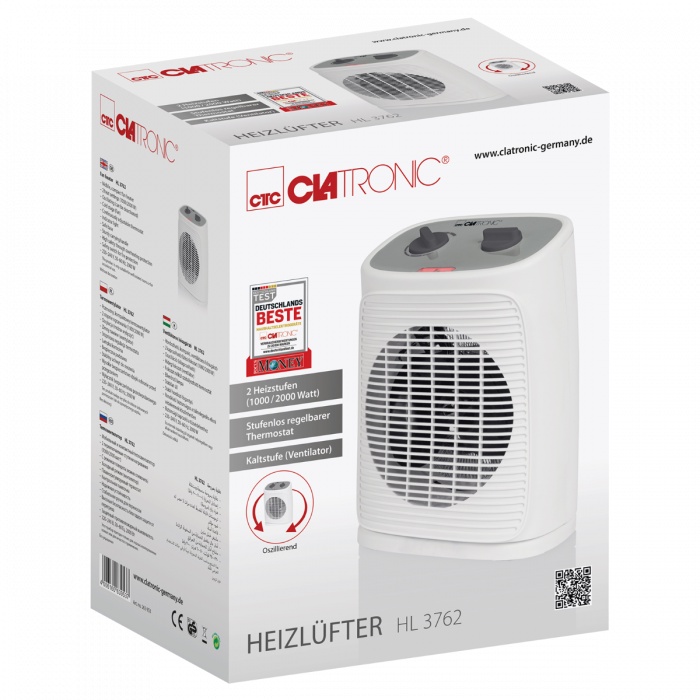 Quạt sưởi điện Clatronic HL 3762 Germany Heizlüfter - An toàn bảo vệ quá nhiệt, tỏa nhiệt nhanh