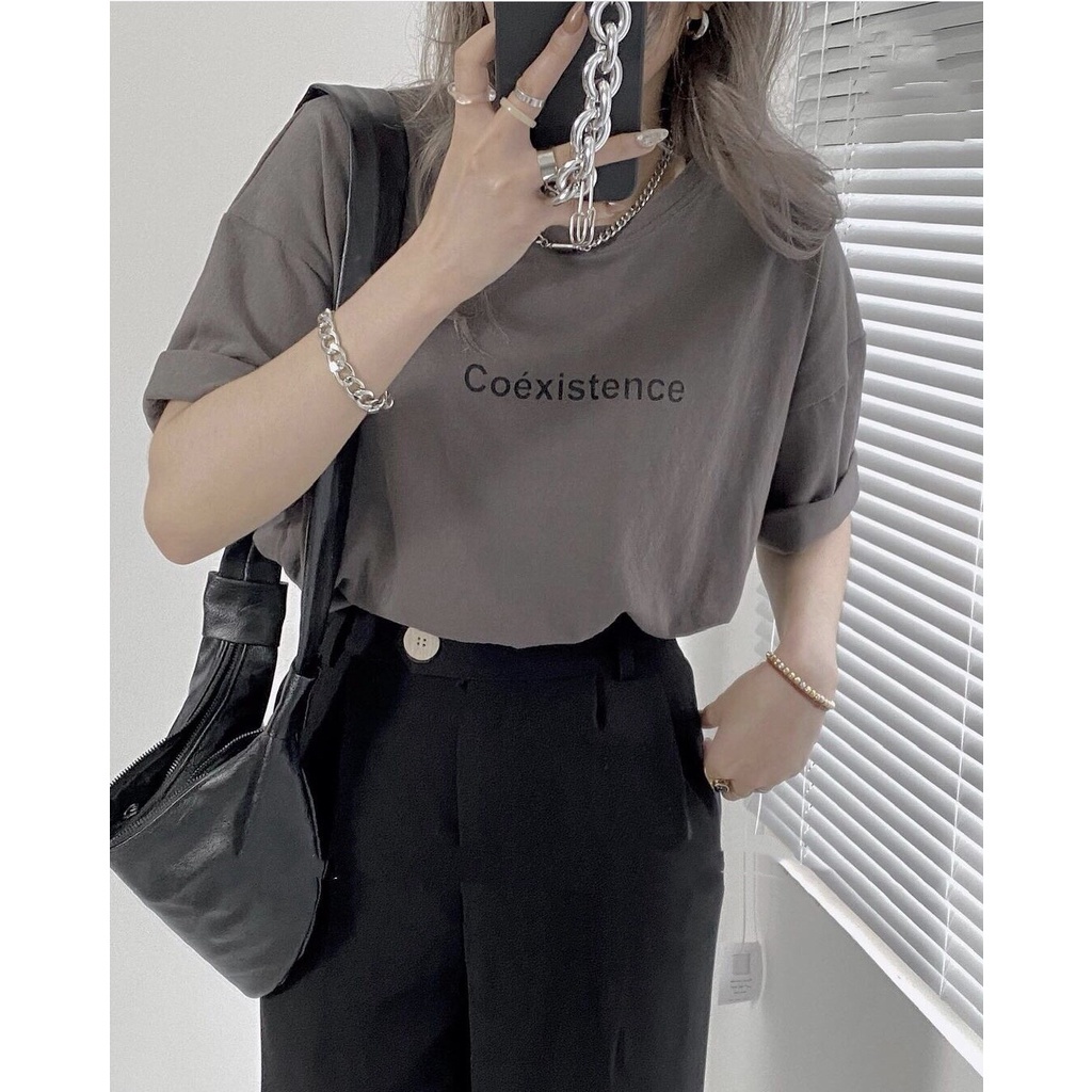 Áo thun tay lỡ form rộng Oversize, áo phông Unisex In Chữ Coéxistence 3158