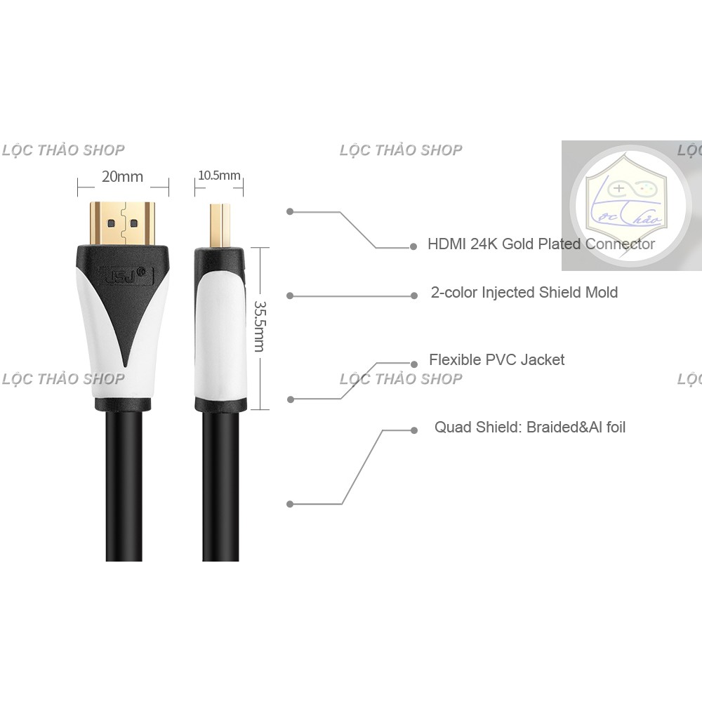 [Mã ELFLASH5 giảm 20K đơn 50K] Cáp HDMI dài 10M 15M JSJ BH 1T hỗ trợ 3D, 4K, Ethernet cho hình ảnh siêu nét