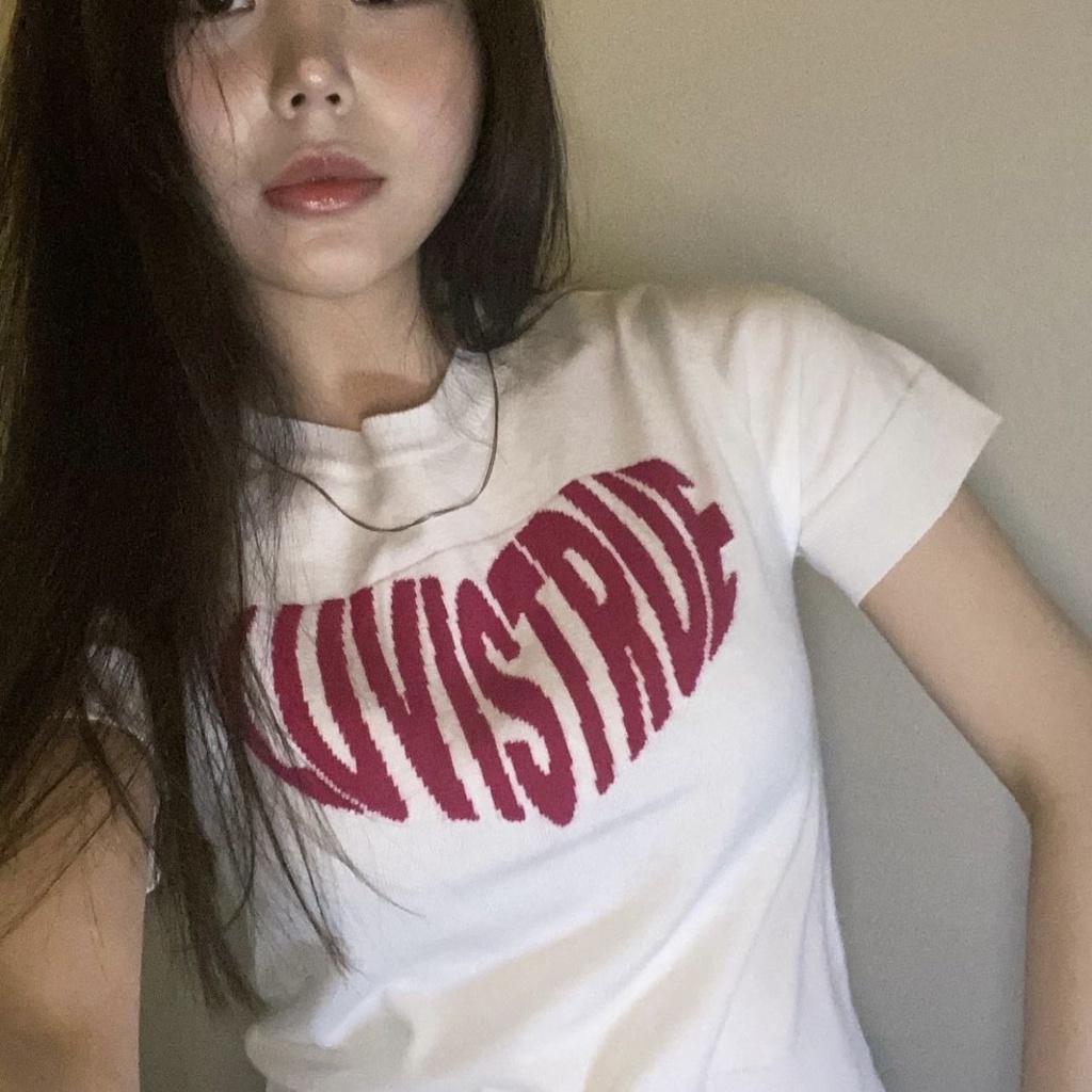 ¤❏Áo Thun 100% Cotton Nguyên Chất Tay Ngắn In Họa Tiết Trái Tim Đơn Giản Phong Cách Hàn Quốc