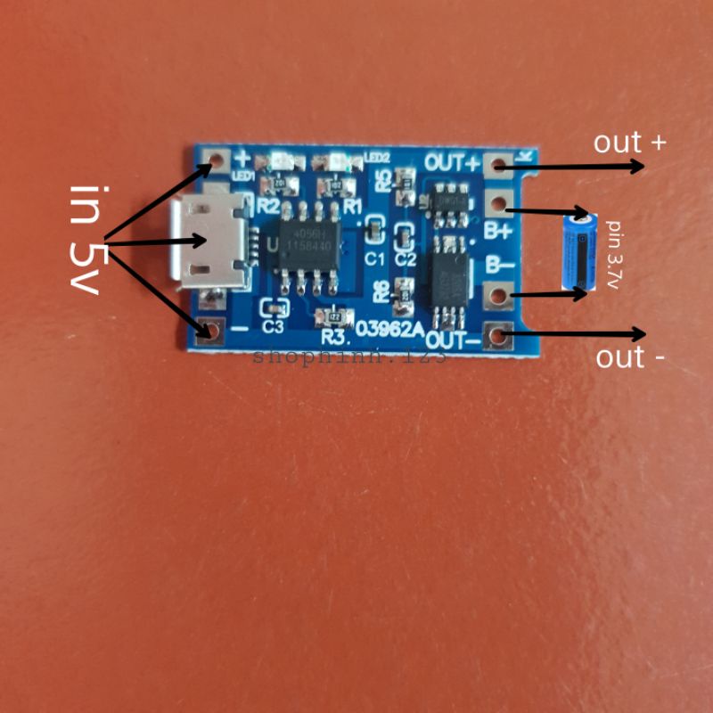 Mạch sạc pin 1s.lithium-ion 18650 3.7v