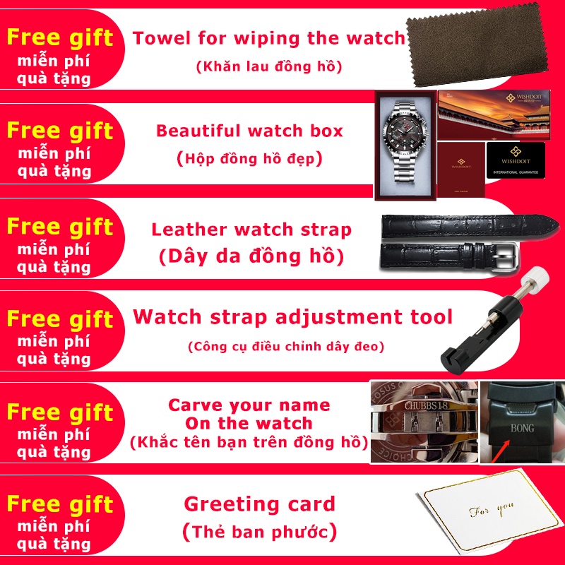 Đồng hồ cơ WISHDOIT tự động màu vàng kim dây đeo thép không gỉ phong cách doanh nhân chống nước cho nam