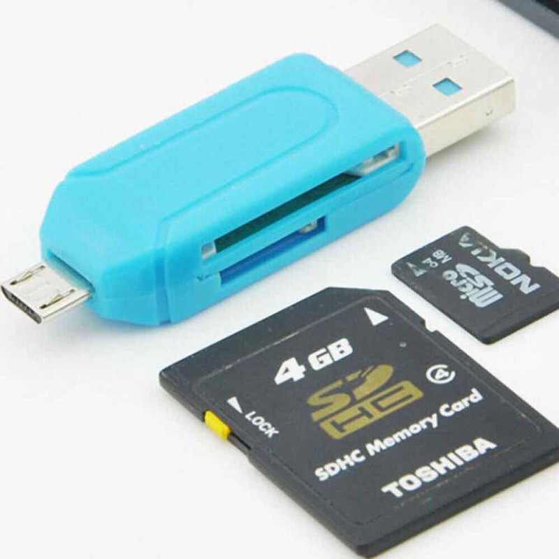 Đầu Đọc Thẻ Nhớ SD TF Có Cổng USB 2.0 OTG Cho Điện Thoại Có Cổng Micro