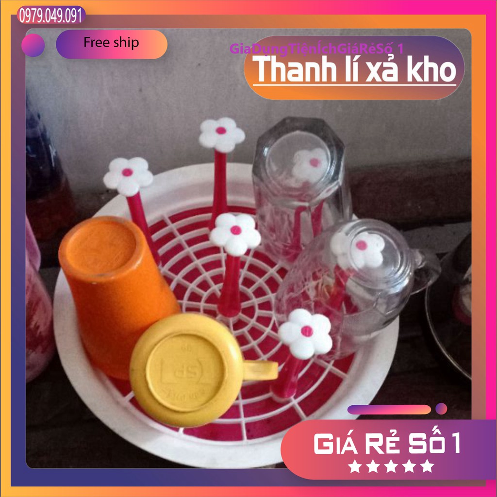 Giá cắm cốc nhựa Việt Nhật tròn 8 que cắm | Khay úp ly cốc có rãnh thoát nước
