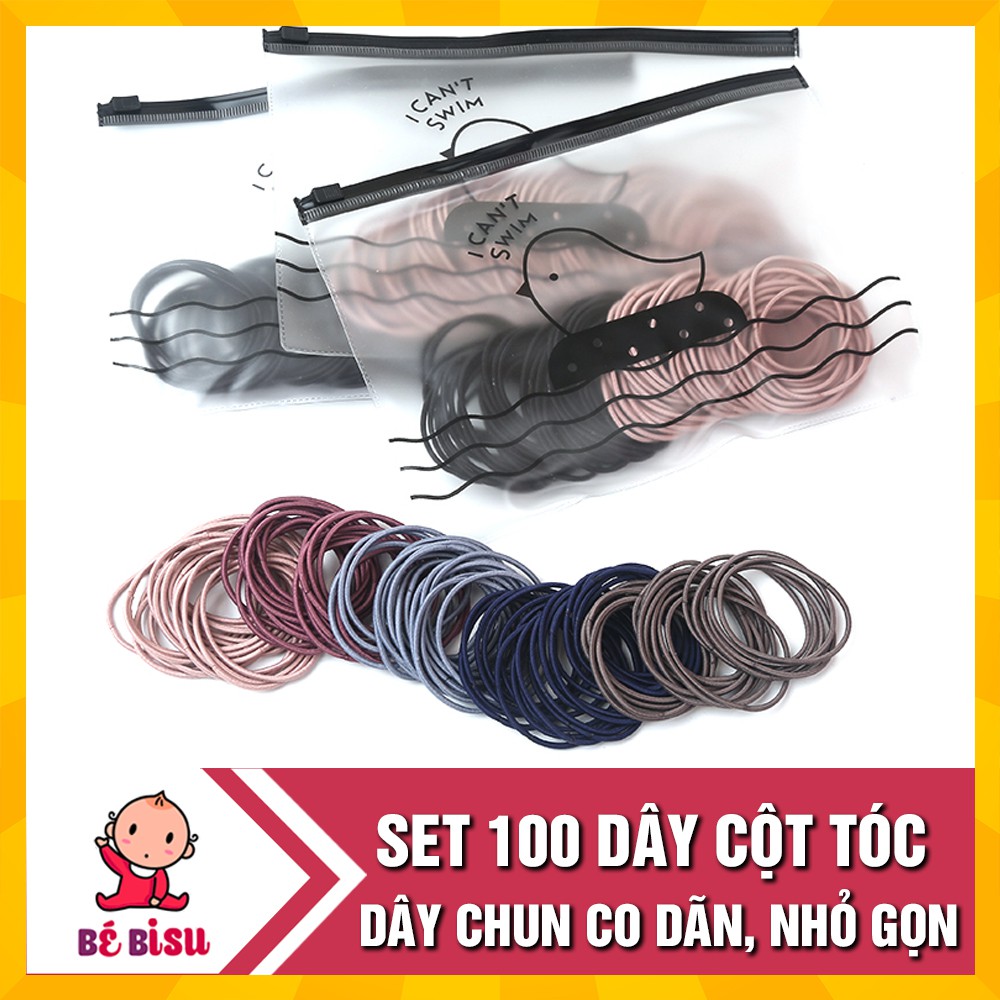 Set 100 Dây chun buộc tóc nhiều màu