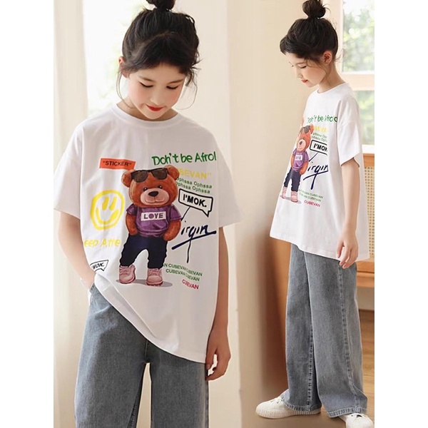Áo giấu quần bé gái lớn áo phông ngắn tay mùa hè 28 đến 55kg M202218A