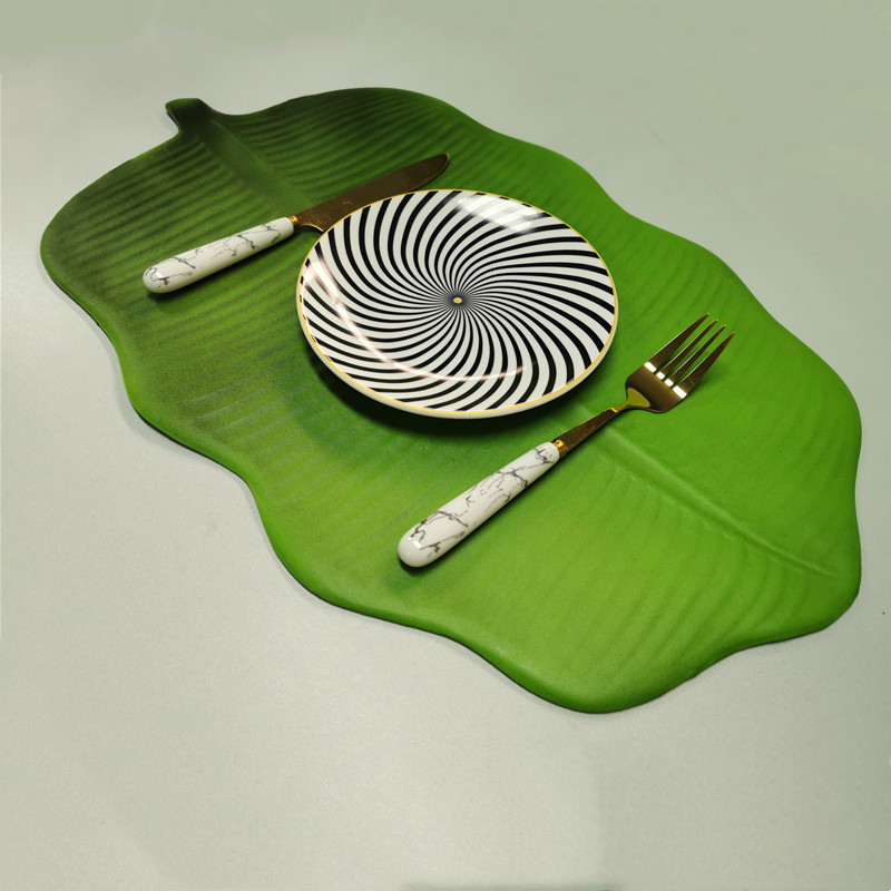 2021 New EVA Placemat Green Fan Shaped Leaf Tropical Palm Simulation Plant Wedding Interior Decoration Table Mat