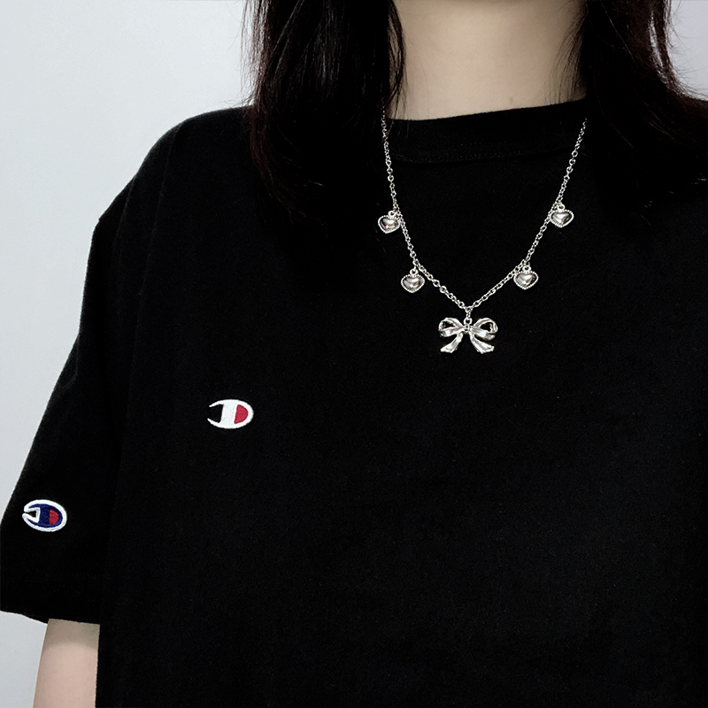 iF YOU vòng cổ Mạ Bạc Mặt Trái Tim Phối Nơ Thời Trang Cho Nữ