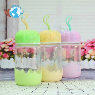Bình nước thủy tinh vỏ bọc silicon nắp bí 300ml