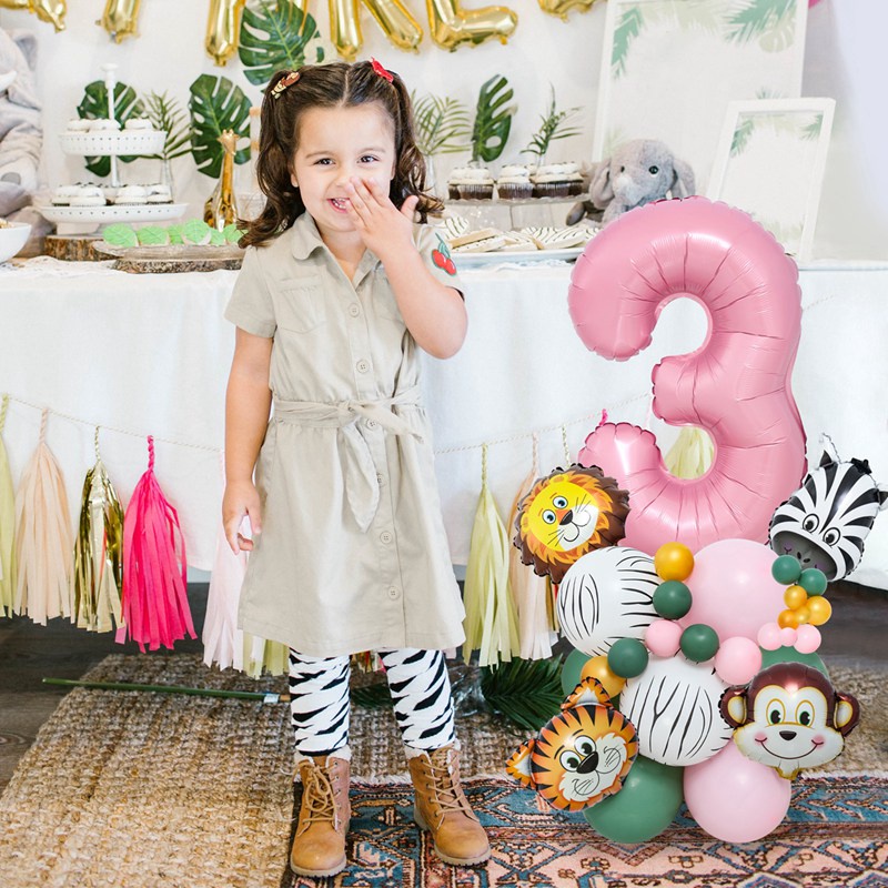 Bộ 34 Bong Bóng Hình Số 1-3 Màu Xanh/Hồng Dùng Để Trang Trí Tiệc Sinh Nhật Cho Bé 1-3 Tuổi