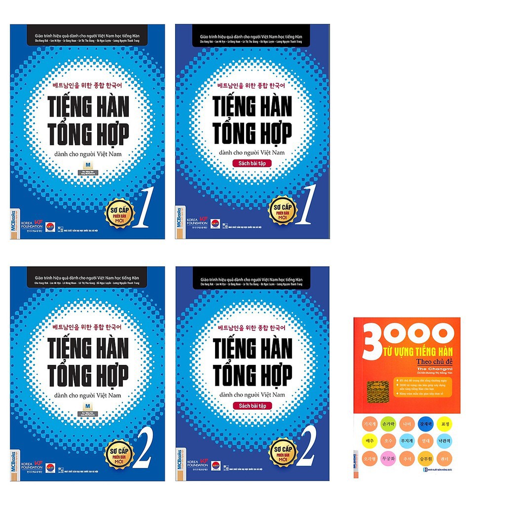 Sách - Combo Tiếng Hàn Tổng Hợp Dành Cho Người Việt Nam Sơ Cấp 1 +Sơ Cấp 2 đen trắng (SGK+ SBT)+ 3000 Từ Vựng Tiếng Hàn