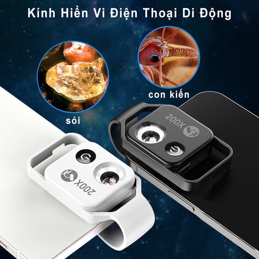 Bộ kính hiển vi phóng đại 200x kẹp điện thoại di động APEXEL Kính lúp dành cho điện thoại có đèn led