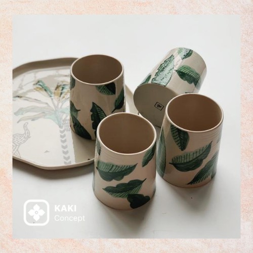 Cốc sứ tráng men xuất Ấn Độ họa tiết lá cây