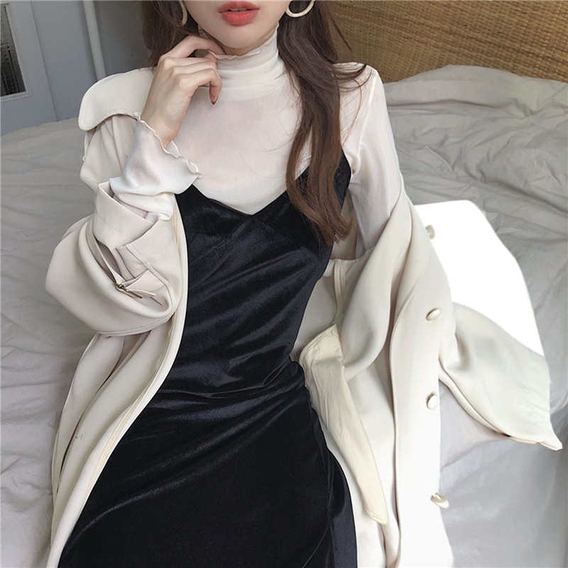 Áo Tay Dài Cổ Cao Phong Cách Retro Thu Hút Dành Cho Nữ