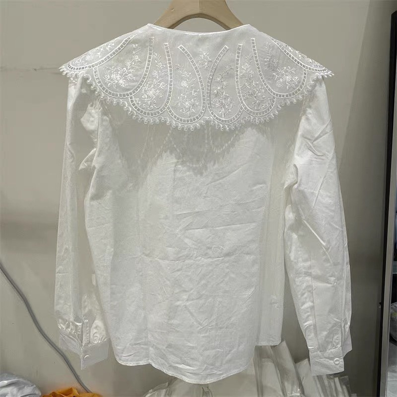 Áo sơ mi công sở nữ trắng cổ ren kiểu tay dài 138
