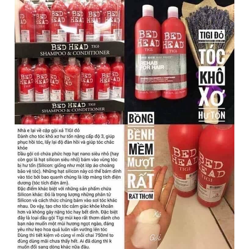 Set Gội Xả Tigi Bed Head Phục Hồi Hư Tổn Tơi Phồng Tóc - Chai 750ml*2