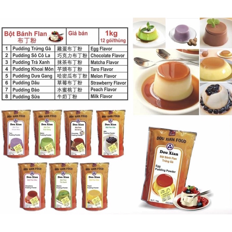 Bột bánh Flan Pudding Dou Xian 100g Tách từ túi 1kg