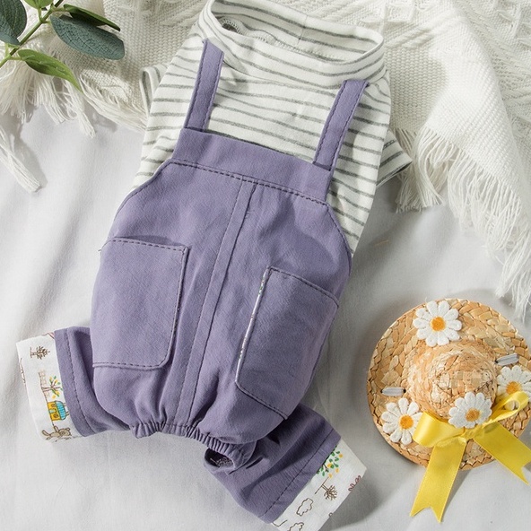 Jumpsuit cho thú cưng - Áo sọc phối yếm tím