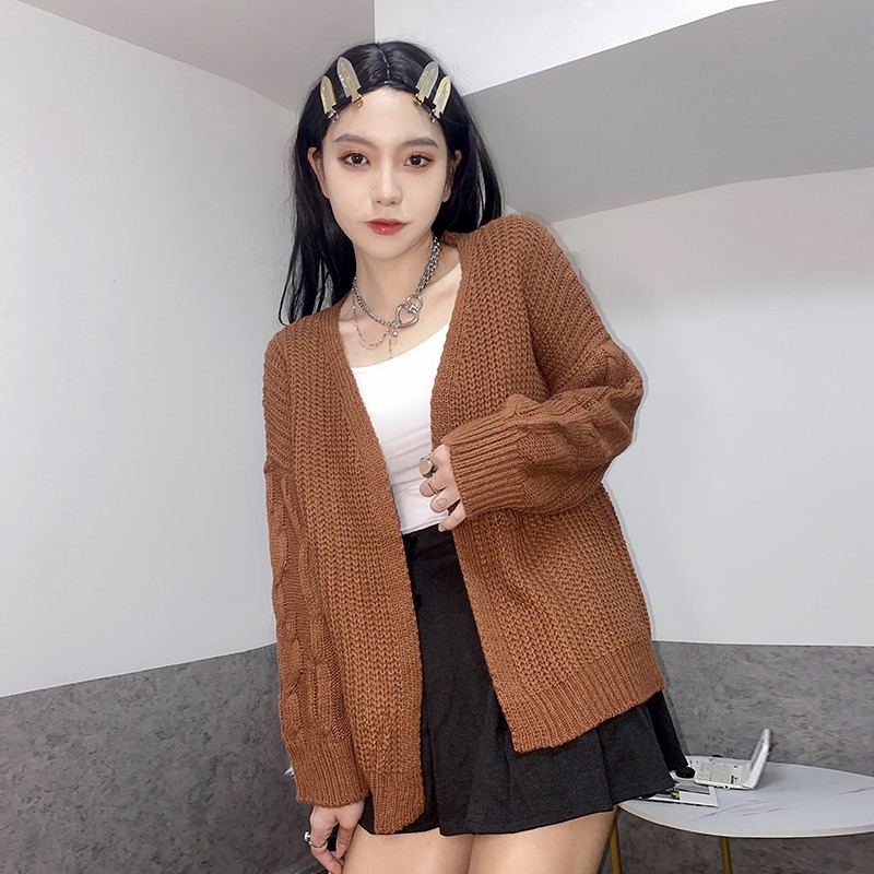Áo Khoác Len Dệt Kim Màu Trơn Thời Trang Hàn Quốc 2020 Cho Nữ