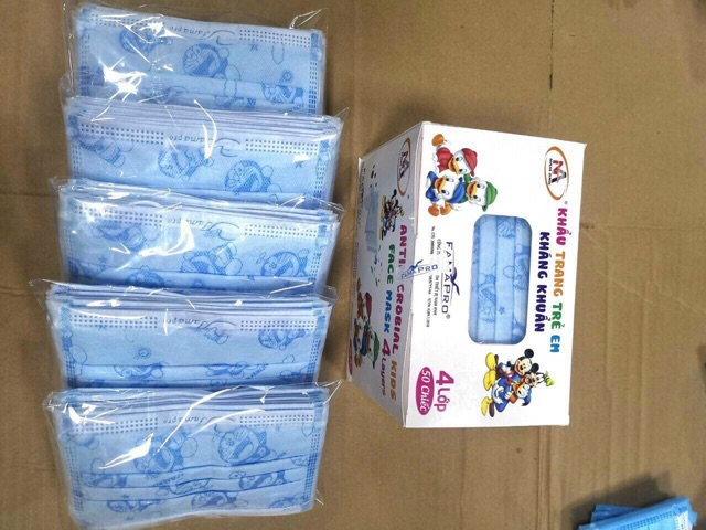 Khẩu trang trẻ em, Khẩu trang y tế trẻ em 4 lớp famapro họa tiết - hộp 50c