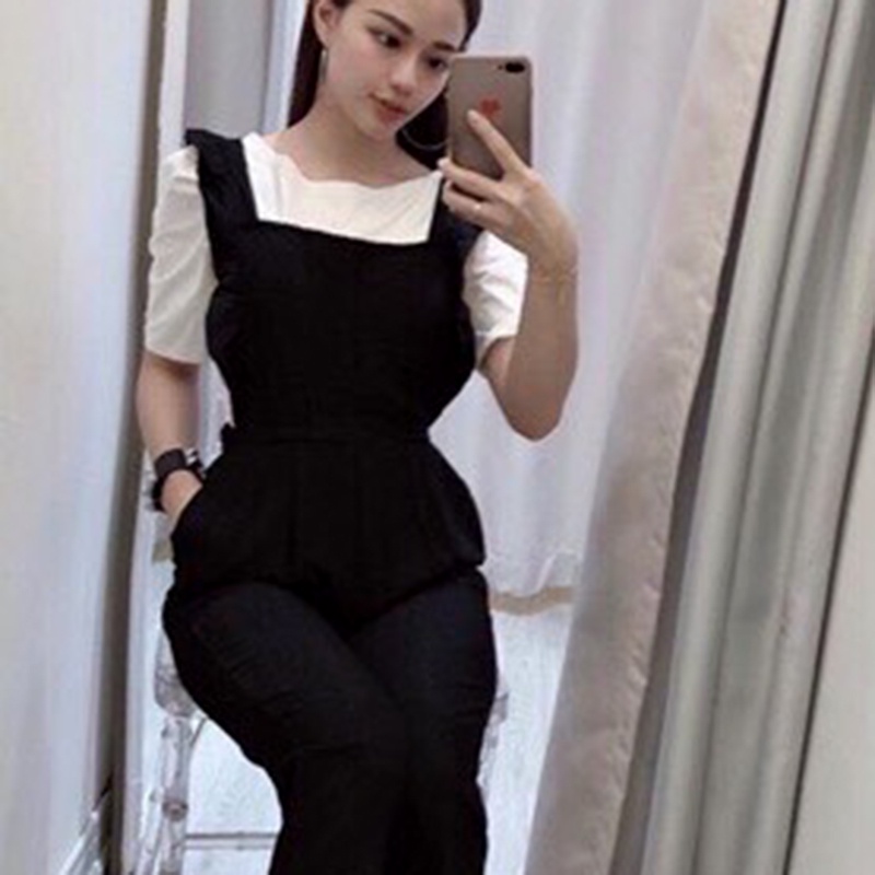 Set đồ hàn quốc tiểu thư yếm nữ quần ống rộng kết hợp áo phông trắng đơn giản HSG143,set bộ cá tính quần suông clothes