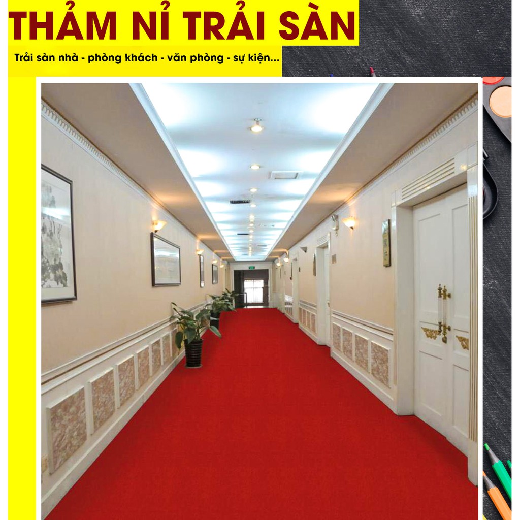 Thảm nỉ trải sàn nhà, thảm lót sàn nhà đẹp giá rẻ dày 3mm màu đỏ tươi trải văn phòng, phòng ngủ, sự kiện