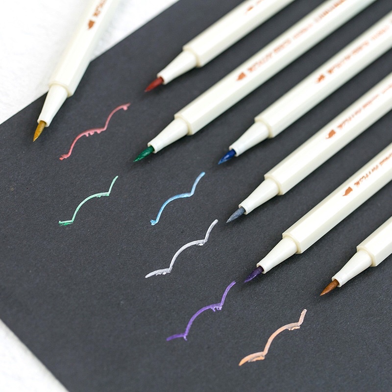 10 Bút Brush Lông Mềm Sta Metallic Nhũ Kim Tuyến Đầu Nhỏ Viết Sắc Nét