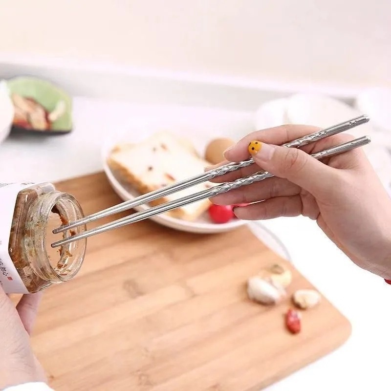 Bộ 5 Đôi Đũa Dạng Xoắn 22Cm Bằng Thép Không Gỉ Chịu Nhiệt Cao Chống Trượt Phong Cách Trung Hoa