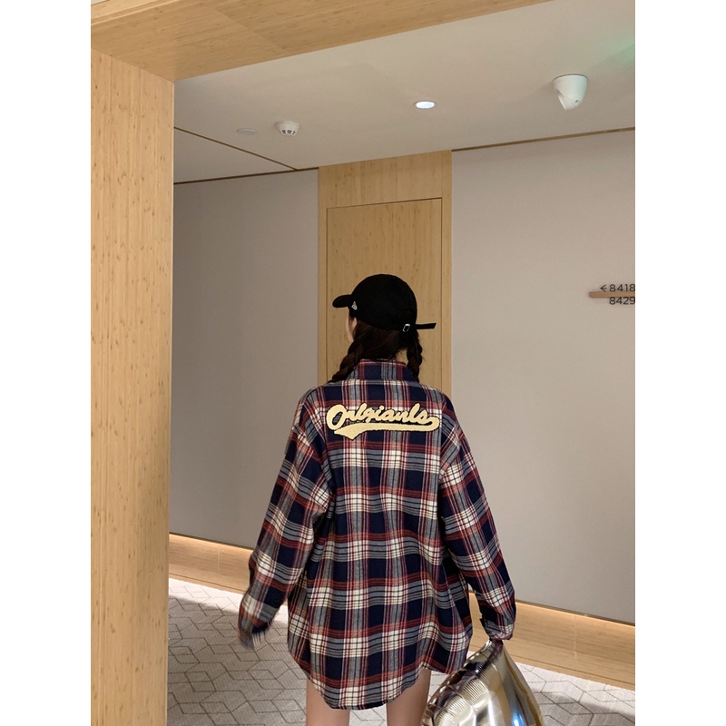 Áo Sơ Mi Caro Tay Dài Dáng Rộng Màu Sắc Tương Phản Phong Cách Hàn Quốc Thời Trang Mùa Thu Cho Nữ