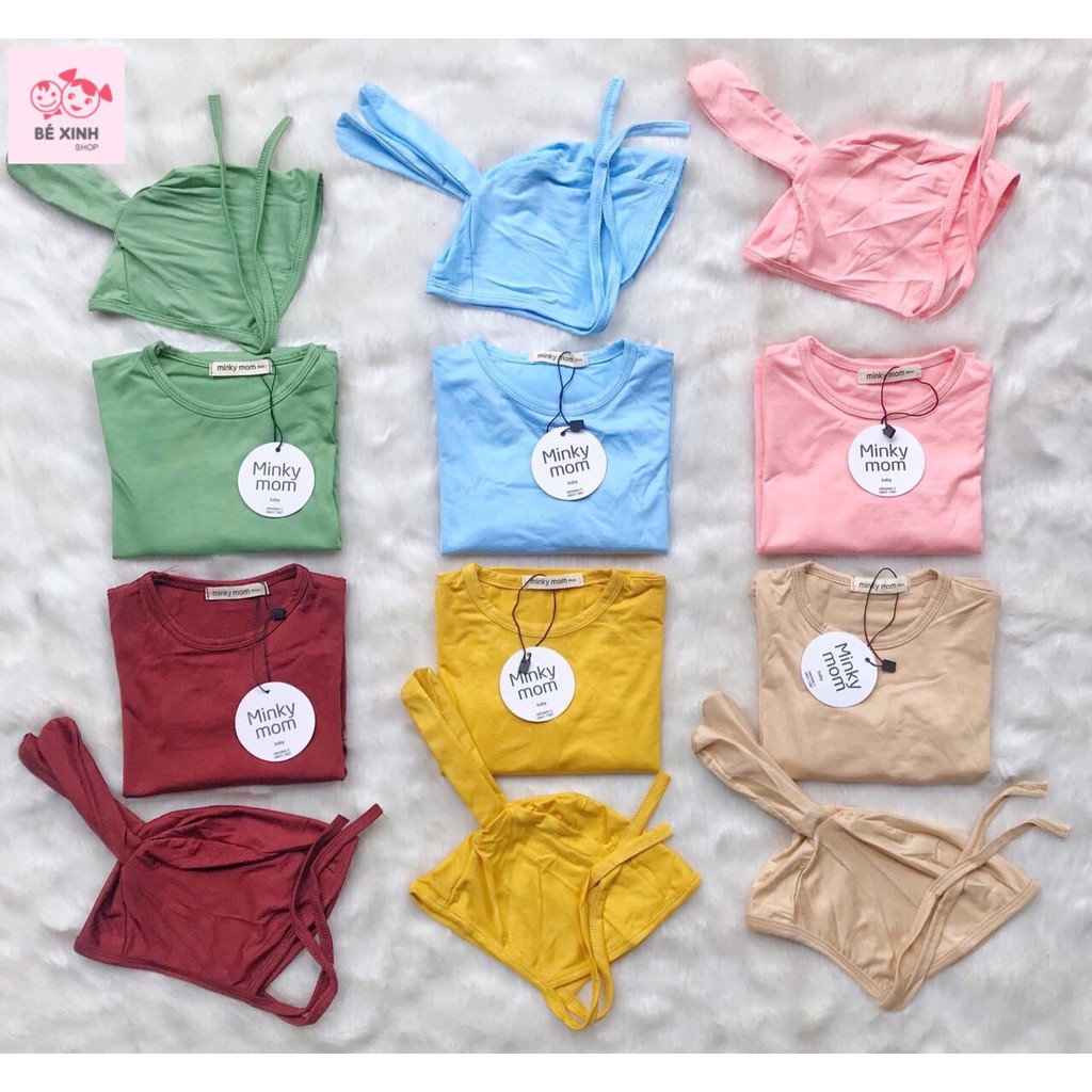 Bộ thu đông tai thỏ bé trai bé gái MINKY MOM [GÍA GIẢM SÂU] đồ bộ dài tay trẻ em kèm mũ nón cạp cao 100% chất thun lạnh