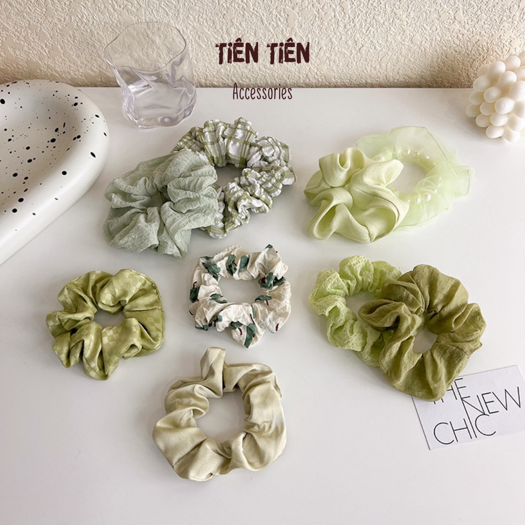 Dây buộc tóc, cột tóc scrunchies màu xanh bơ phong cách Hàn Quốc