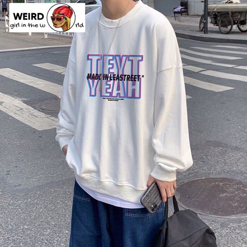 Áo sweater Teyt yeah unisex nam nữ form rộng, áo sweater đen trắng xám nỉ bông chữ phong cách hàn quốc, áo dài cổ tròn