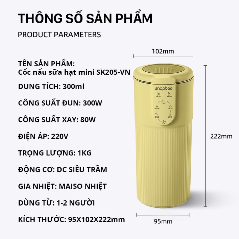 [CHÍNH HÃNG] Máy Làm Sữa Hạt Mini Đa Năng Snapbee - Xay sinh tố, nấu cháo, nấu soup