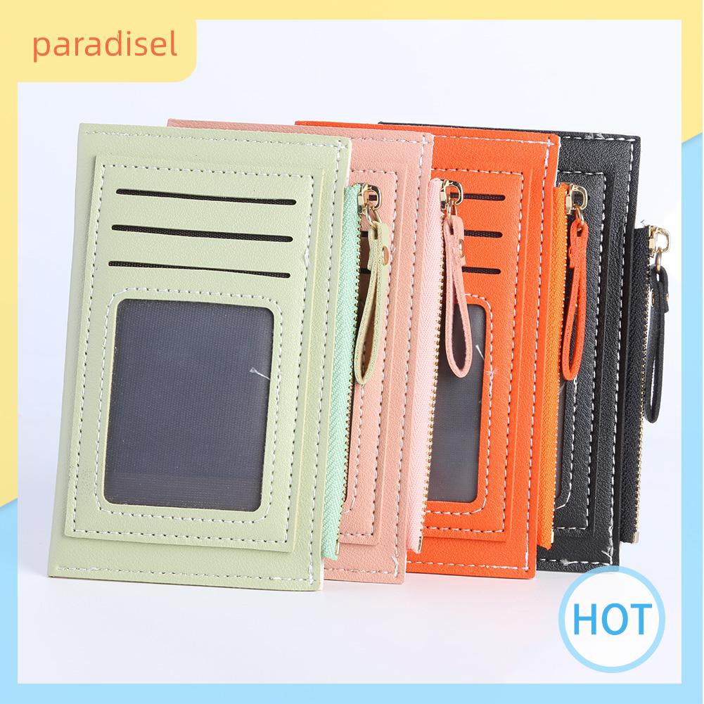 Ví đựng tiền nhiều ngăn dạng ngắn bằng da PU màu trơn thời trang min ih1 cho nữ
