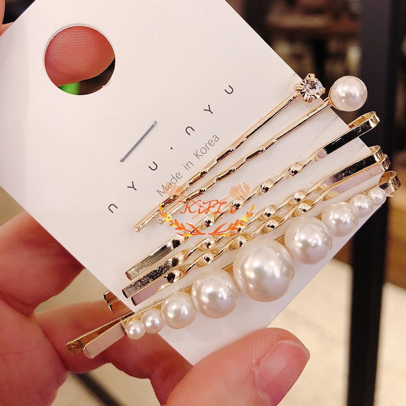Set 6 Kẹp Tóc Đính Ngọc Trai Nhân Tạo Thời Trang
