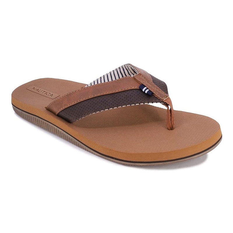 Dép nam Nautica Clarkson 2 Logo-Embossed Thong Sandal - Tan/Brown