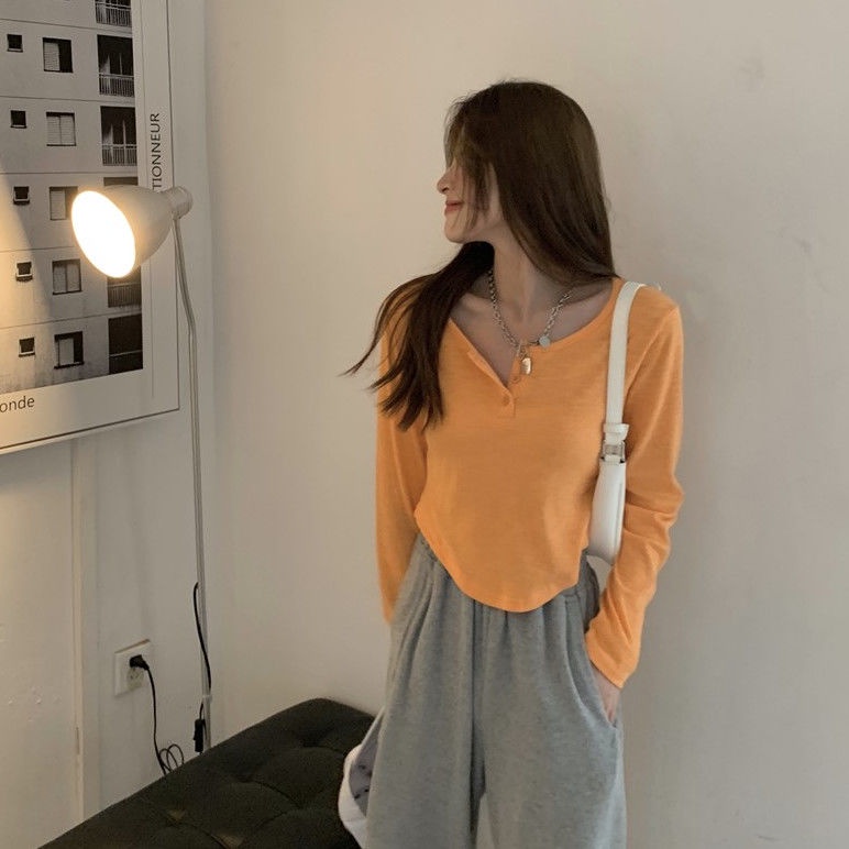 Áo Thun Dệt Kim Tay Dài Dáng Ngắn Thời Trang 2022 Cho Nữ