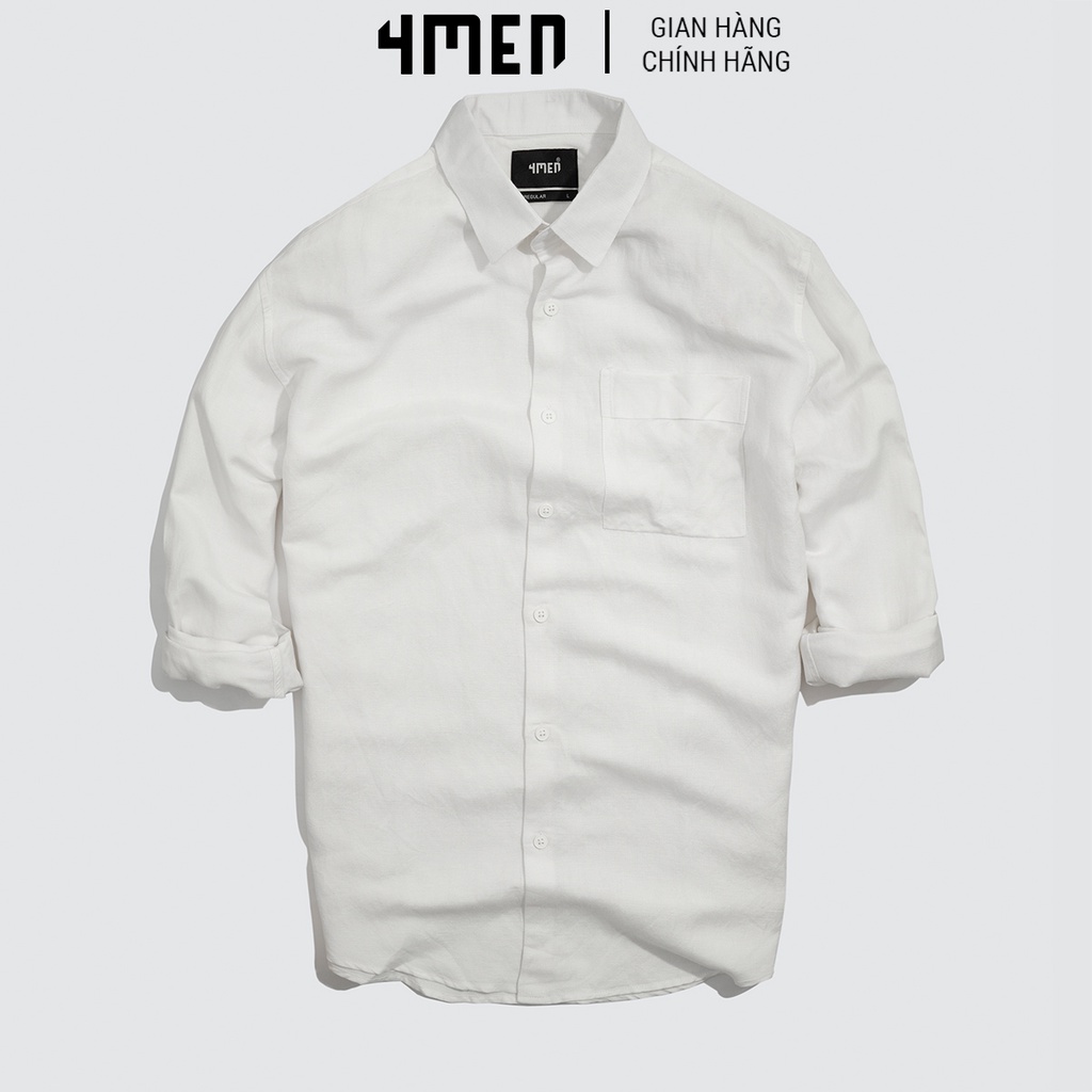 Áo sơ mi nam linen trơn đẹp 4MEN SM069 tay dài có túi form suông regular, vải linen cotton cao cấp thoáng mát | BigBuy360 - bigbuy360.vn