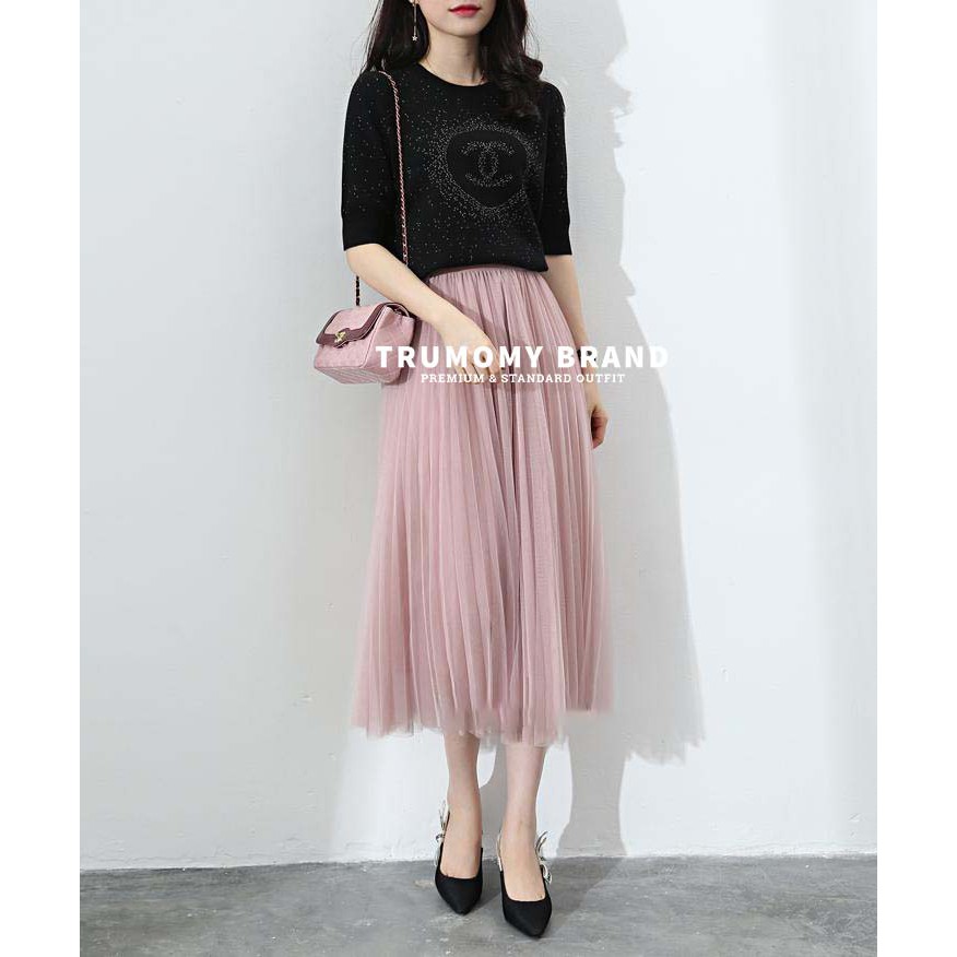 Chân váy xếp ly xòe công sở Quảng Châu( 3 lớp, ren mềm mịn, dập ly, cạp vải) Trumomy (CV22) | BigBuy360 - bigbuy360.vn