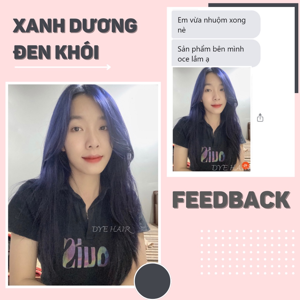 Thuốc nhuộm tóc, thuốc nhuộm tóc XANH DƯƠNG ĐEN KHÓI, DYE.HAIR, tặng kèm oxy trợ dưỡng và bao tay