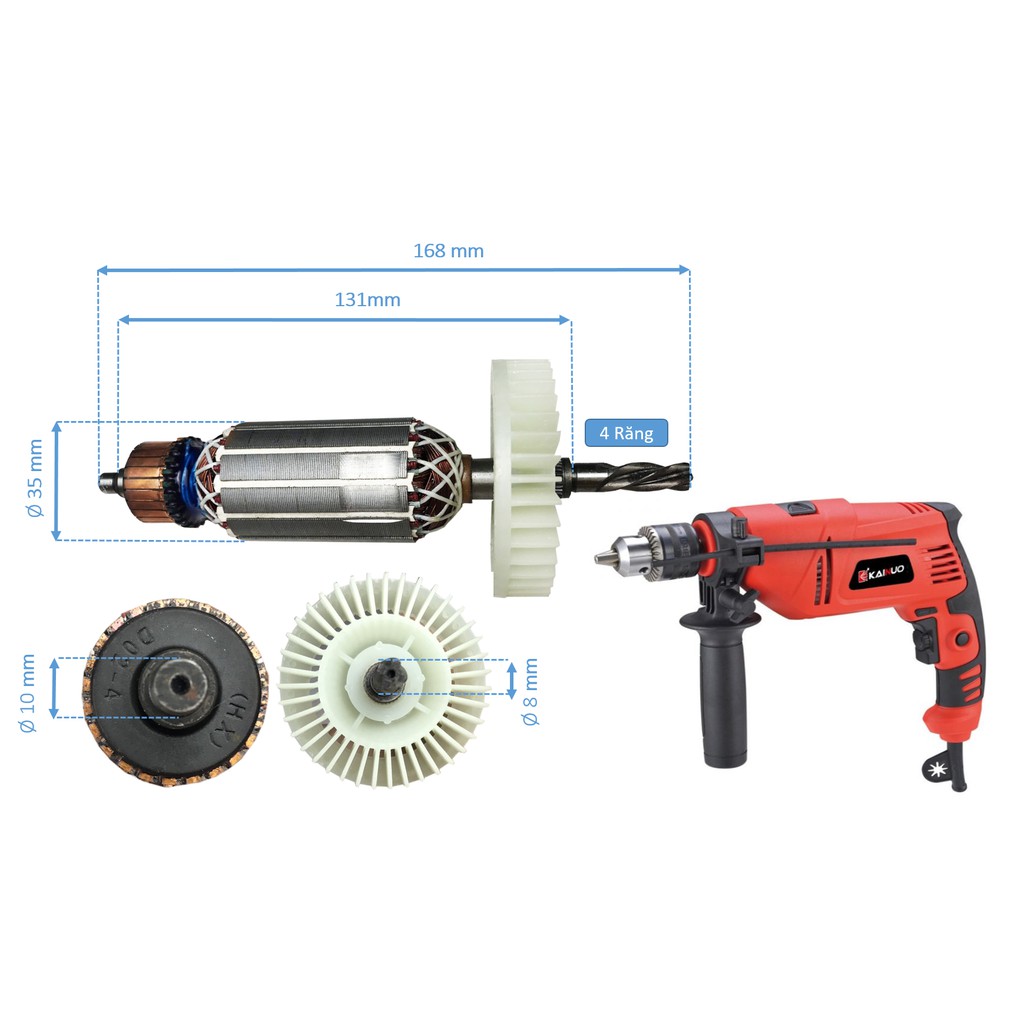 Rotor/ruột máy khoan Kanou 6018 4 răng tặng kèm chổi than cao cấp