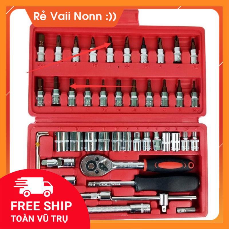 SẴN BỘ DỤNG CỤ 46 MÓN MỞ BULÔNG ỐC VÍT SỬA XE MÁY Ô TÔ CAO CẤP