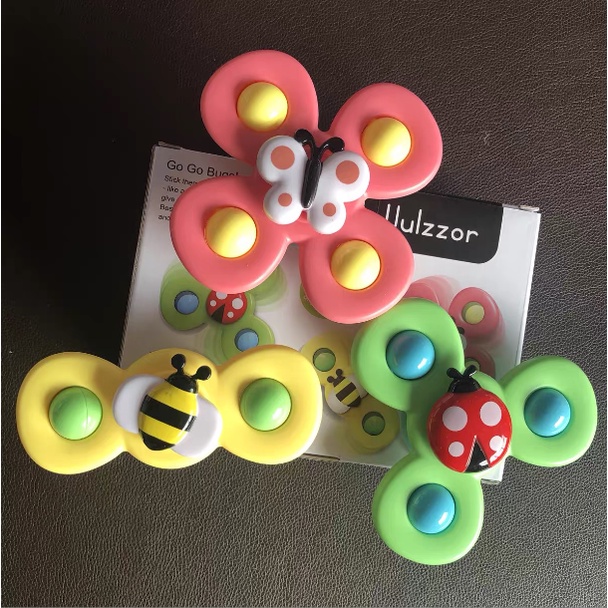 Đồ chơi con quay chong chóng dính tường Spinner côn trùng 3 cánh cho bé - Set 3 con quay hình cánh hoa dán tường