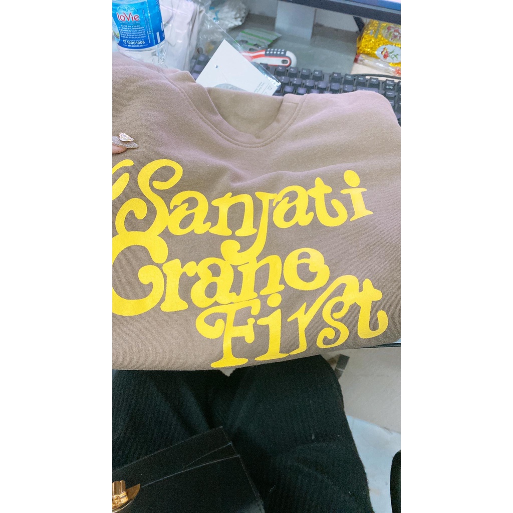 Áo Sweater Chữ Unisex CHICCLOTHES ♥️ Nỉ dáng rộng chữ Sanjati Grane First mặc đôi màu Nâu hottrend Ulzzang