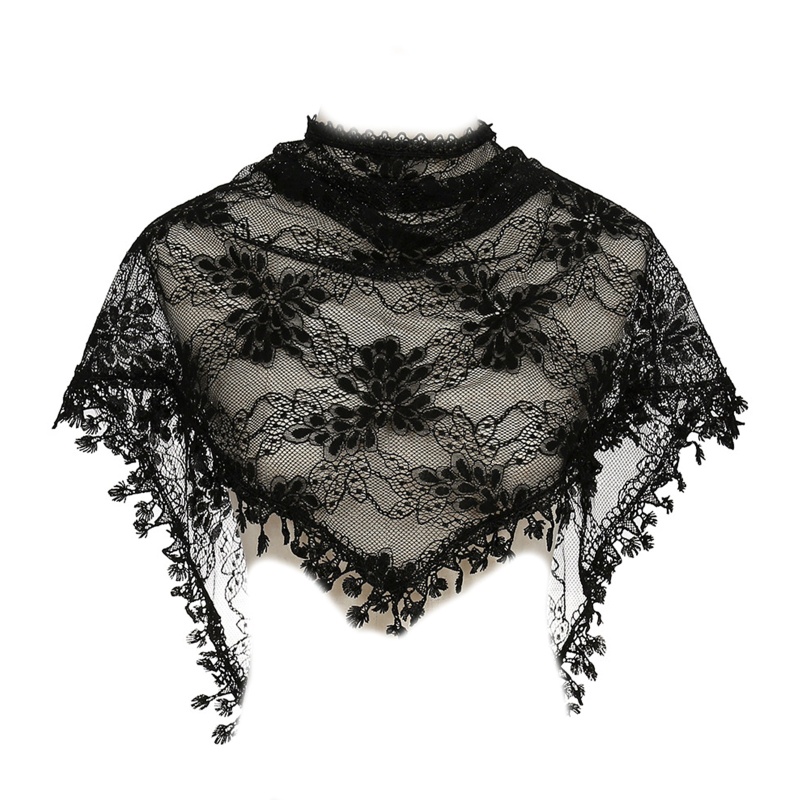 Khăn Choàng Ren Phối Tua Rua In Họa Tiết Hoa Hình Tam Giác Thời Trang Mùa Hè Cho Nữ